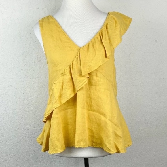 Zara Yellow Ruffle Linen Top - Picture 2 of 4
